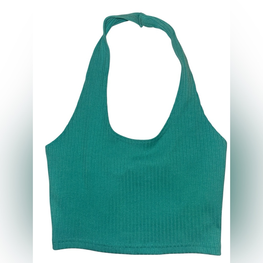 Medium Green Forever 21 Ribbed Halter Cropped Top Sleeveless Crop Top Like New